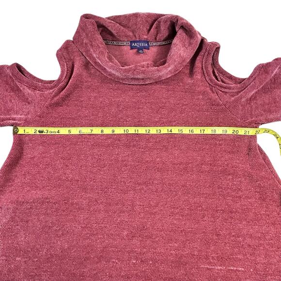 Artesia Sweater Women XL Mauve Purple Stretch Cold Shoulder Cowl Neck Boho Top - Picture 12 of 12